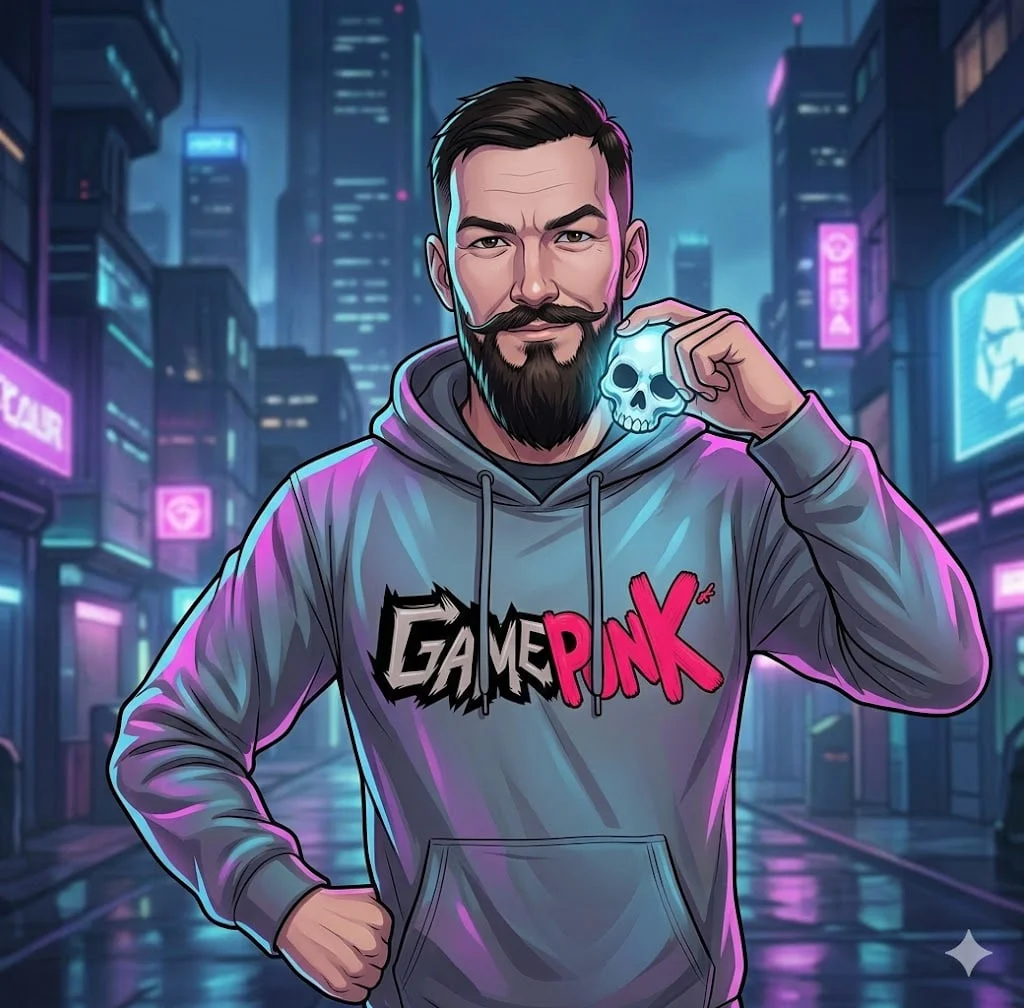 Рисованный Михаил от Малены в худи GamePunk на фоне города